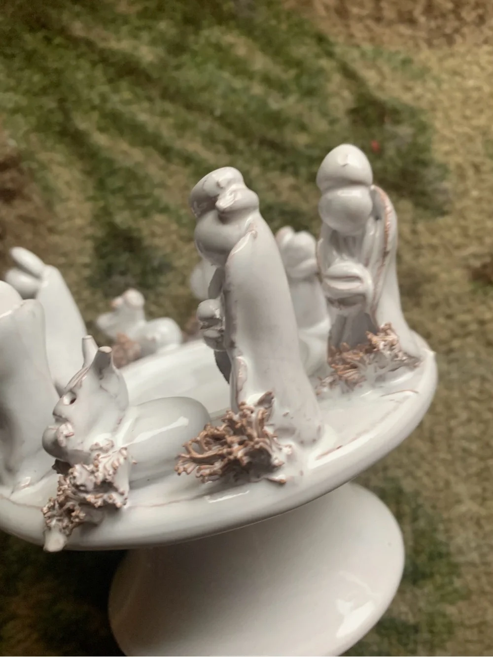 White Italian Ceramic Nativity Candle Holder with Gold Accents